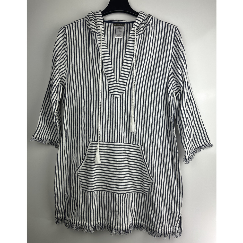 Tommy Bahama Yarn Dyed Striped Cotton Hoodie Pullover Swim Cover Beach Top Large - Picture 9 of 9
